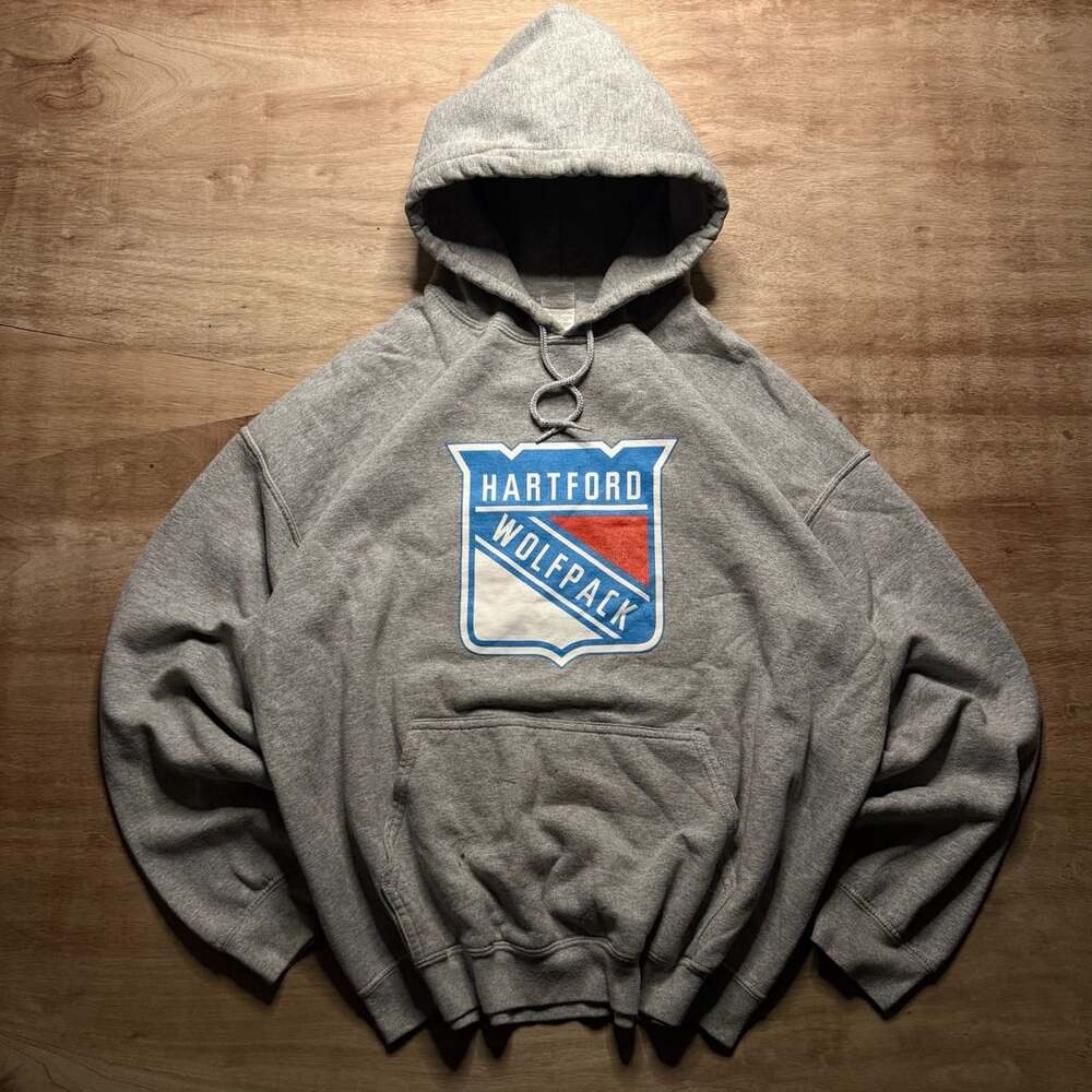 Hartford Wolf Pack Hoodie XL Gray AHL Hockey Logo Graphic Retro Streetwear